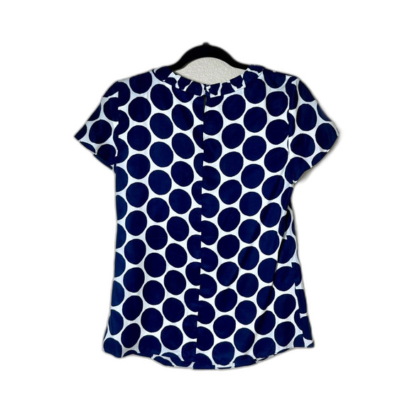 Boden Carey Top Navy White Polka Dot Circle Print Silk Blend Sz 2 PERFECT EUC - Picture 3 of 9